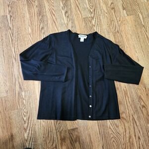 Pendleton Silk Blend VNeck Button Front Black Cardigan Sweater L Minimalist Chic